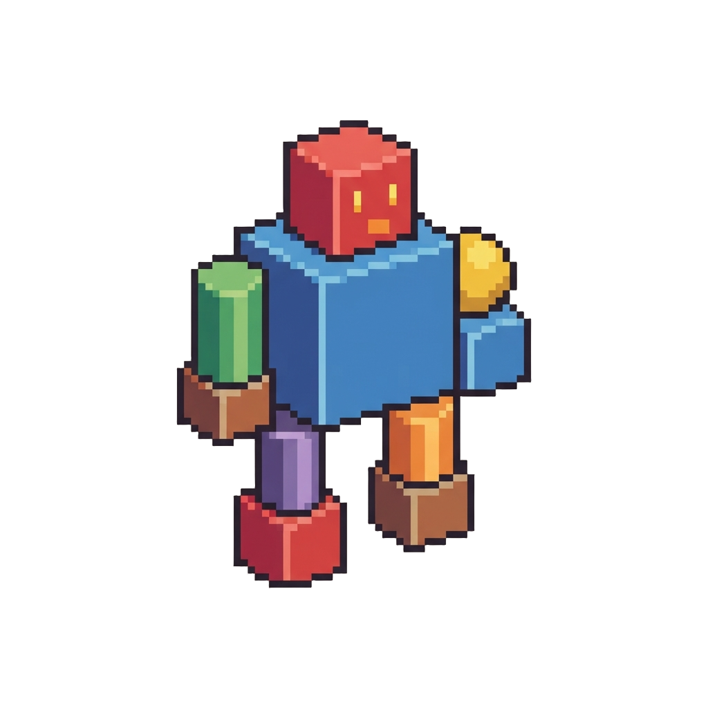 A Wobbly Mini-golem Made of Random Mismatched Toy Blocks