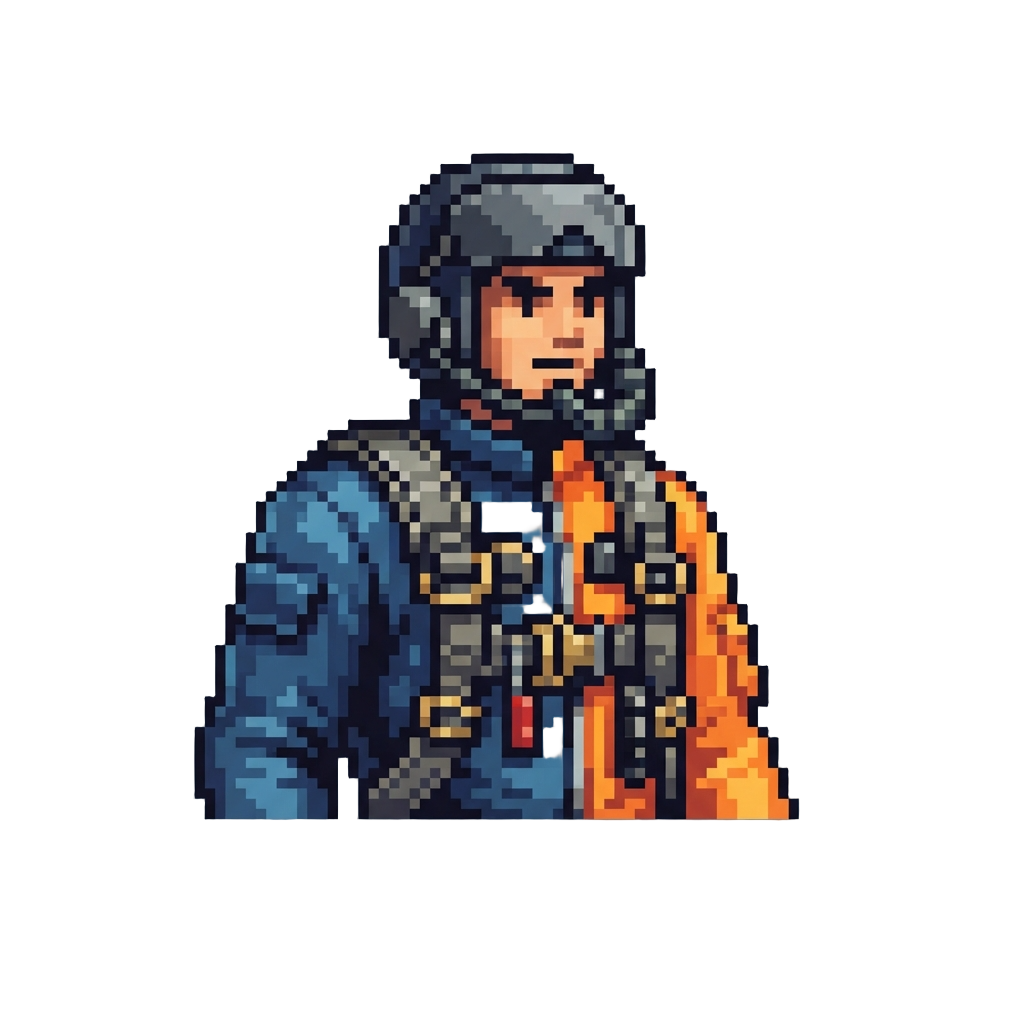 A Split-colored Pilot Wearing a Reinforced Flight Harness