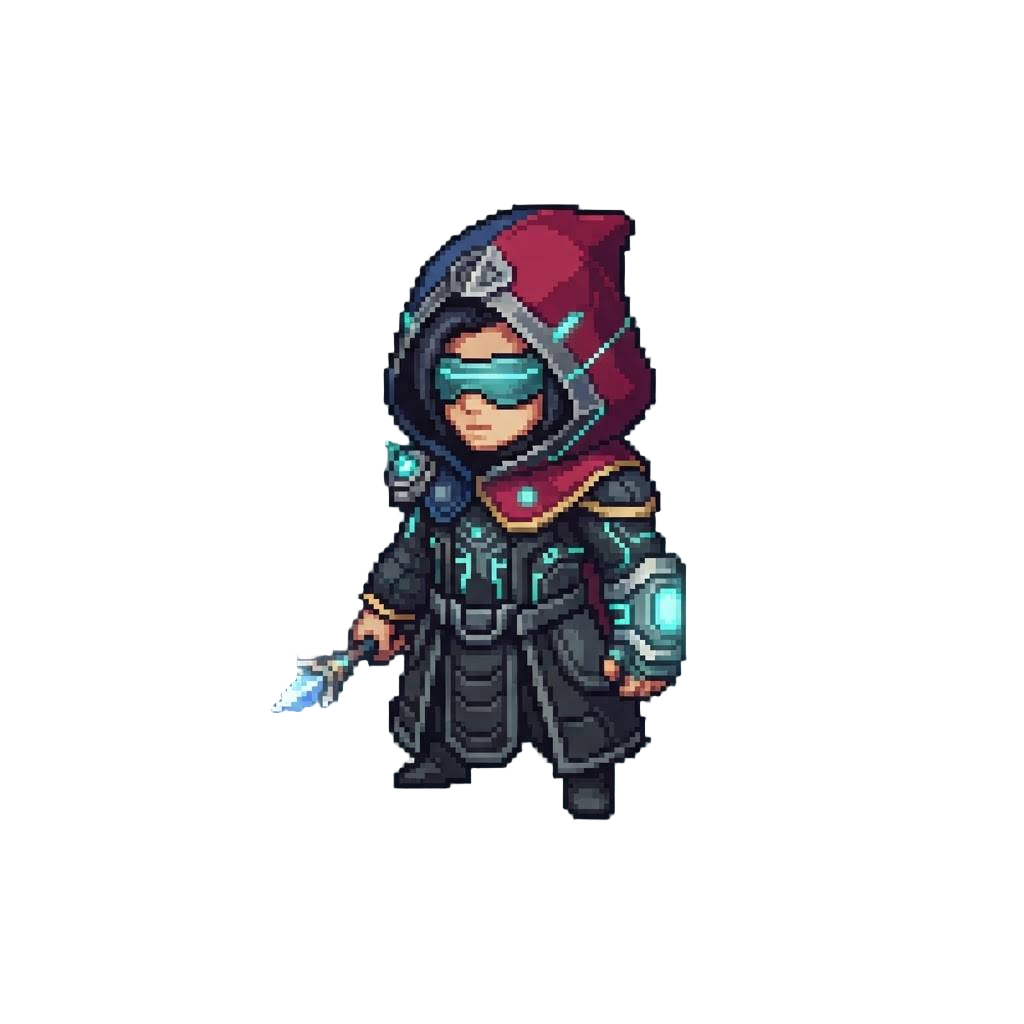 A Cyber-mage with a Split-tone Cloak Hood