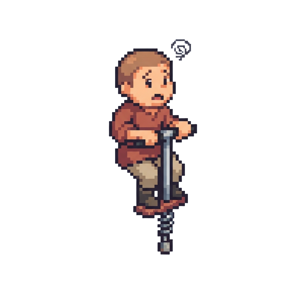 A Confused Figure with Legs Replaced by a Squeaky Pogo Stick