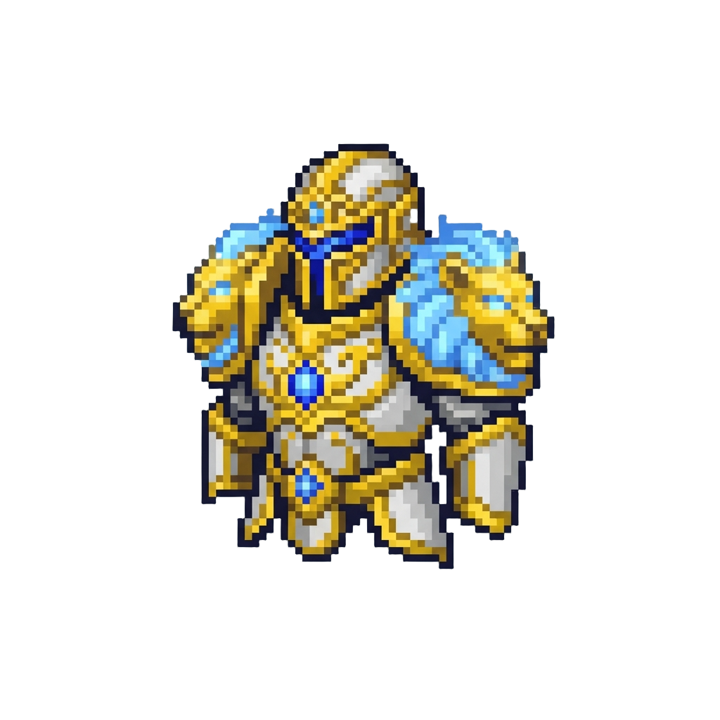 A Divine Plasma Vanguard with Glowing Lion-headed Pauldrons