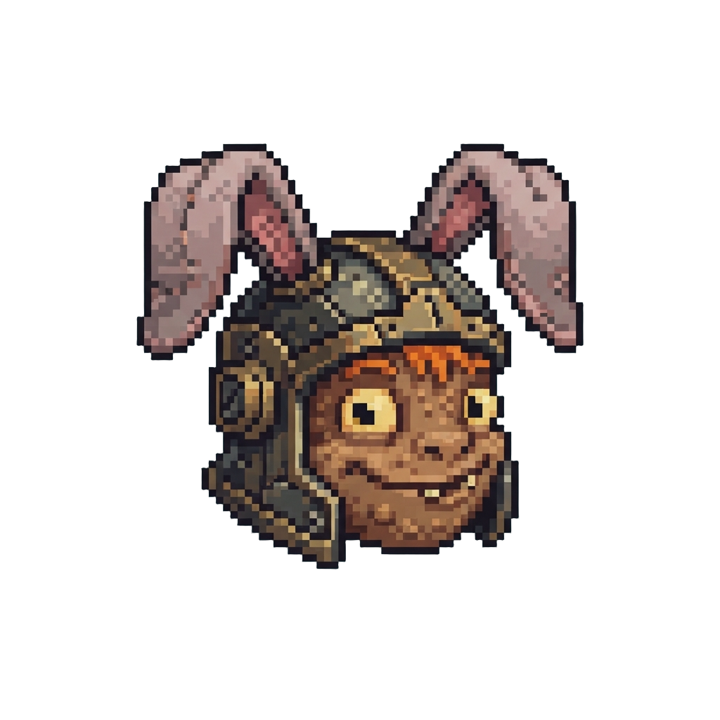 A Goofy Creature with Giant Floppy Rabbit Ears Stuck on a Mechanical Helm