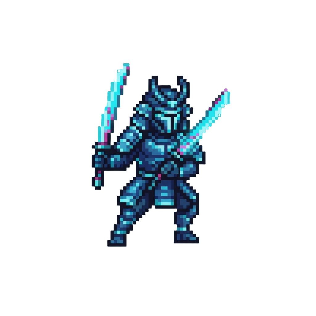 A Phantom Cyber-samurai with Dual Glowing Plasma Katanas