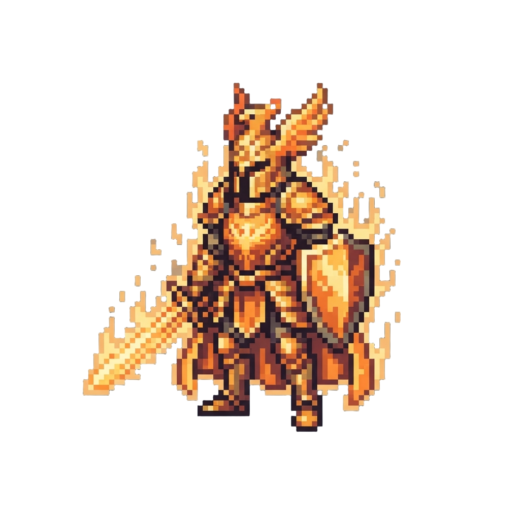 An Ethereal Phoenix Knight Engulfed in Harmless Sacred Fire