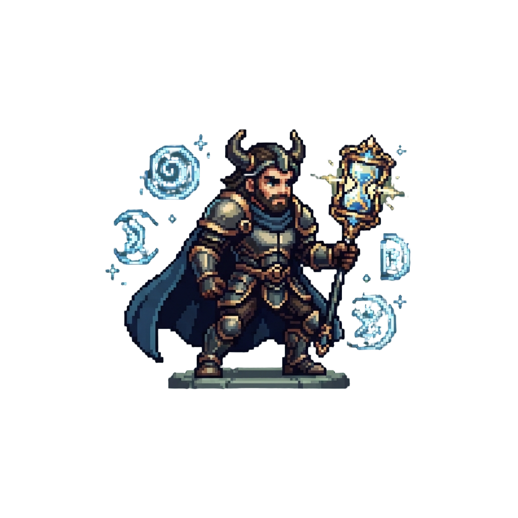A Chronos Warlord Surrounded by Floating Temporal Glyphs