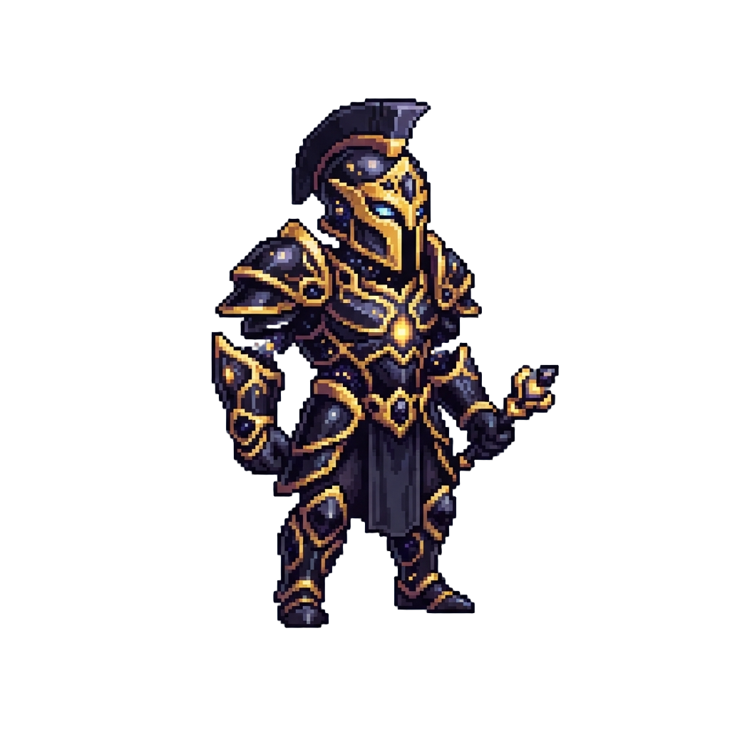 A Cosmic Archon Wearing Floating Obsidian and Gold Armor