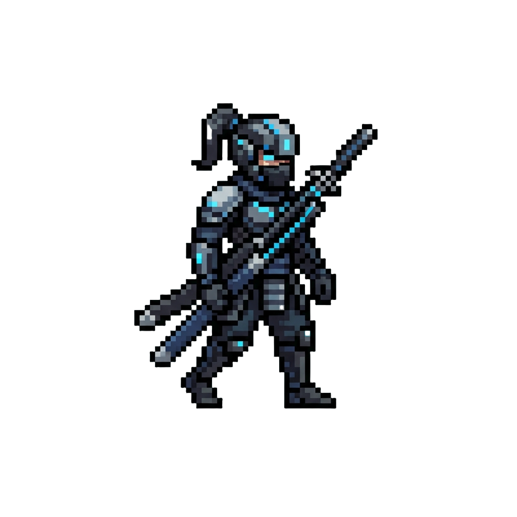 A Cyber-ninja Carrying a Split-sheathed Sword