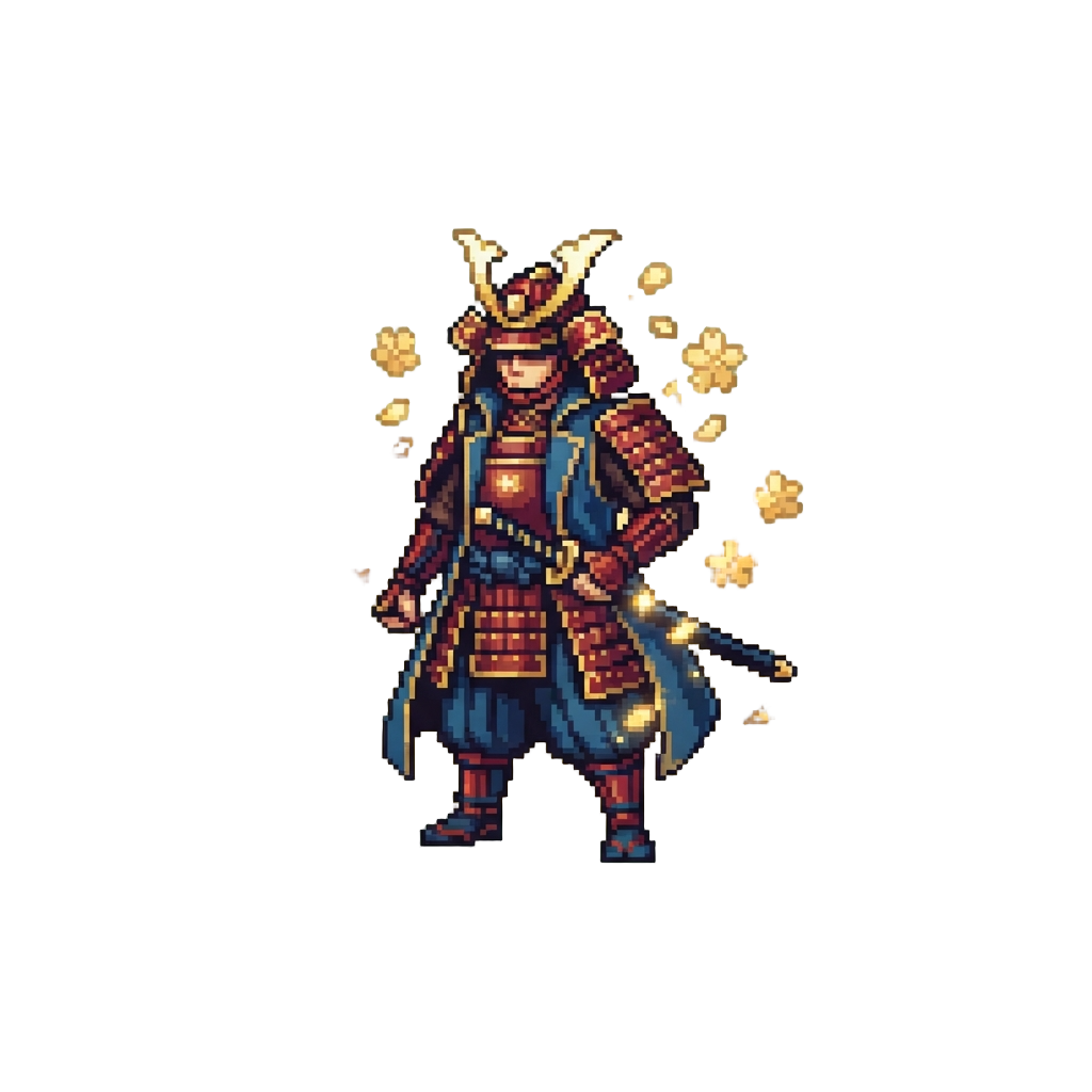 A Zenith Samurai with an Aura of Golden Cherry Blossoms