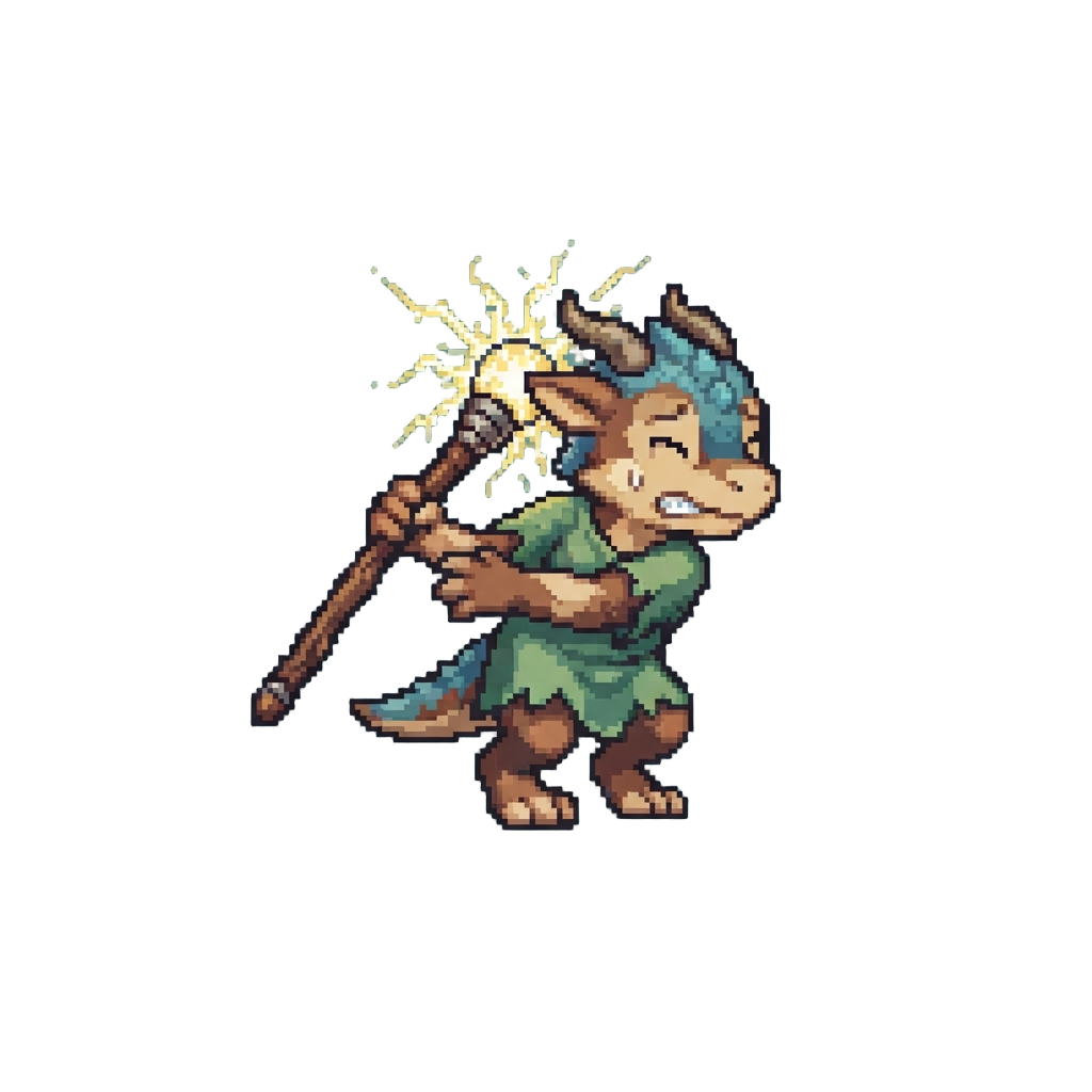A Clumsy Hybrid Holding a Weapon Backward and Zapping Itself Harmlessly