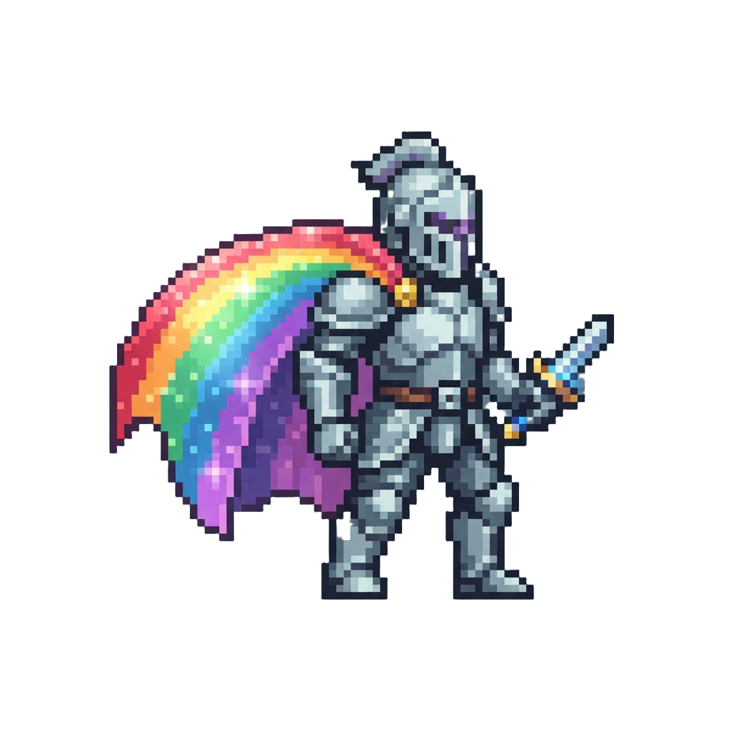 A Radiant Aurora Knight with a Shimmering Rainbow Cape