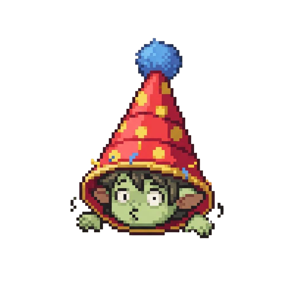 A Confused Hybrid Figure Stuck Inside a Giant Party Hat