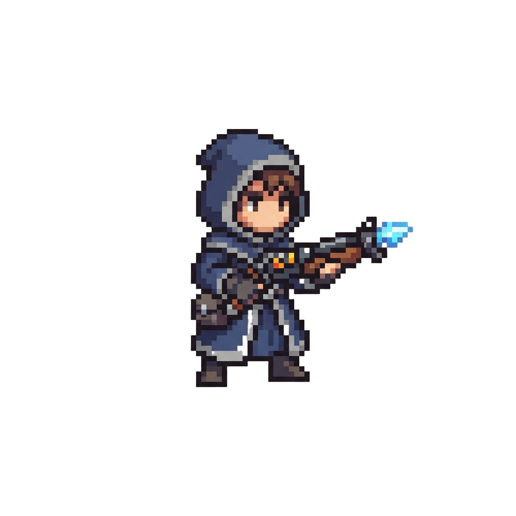 A Techno-magical Apprentice Holding a Half-staff, Half-blaster Gadget Weapon