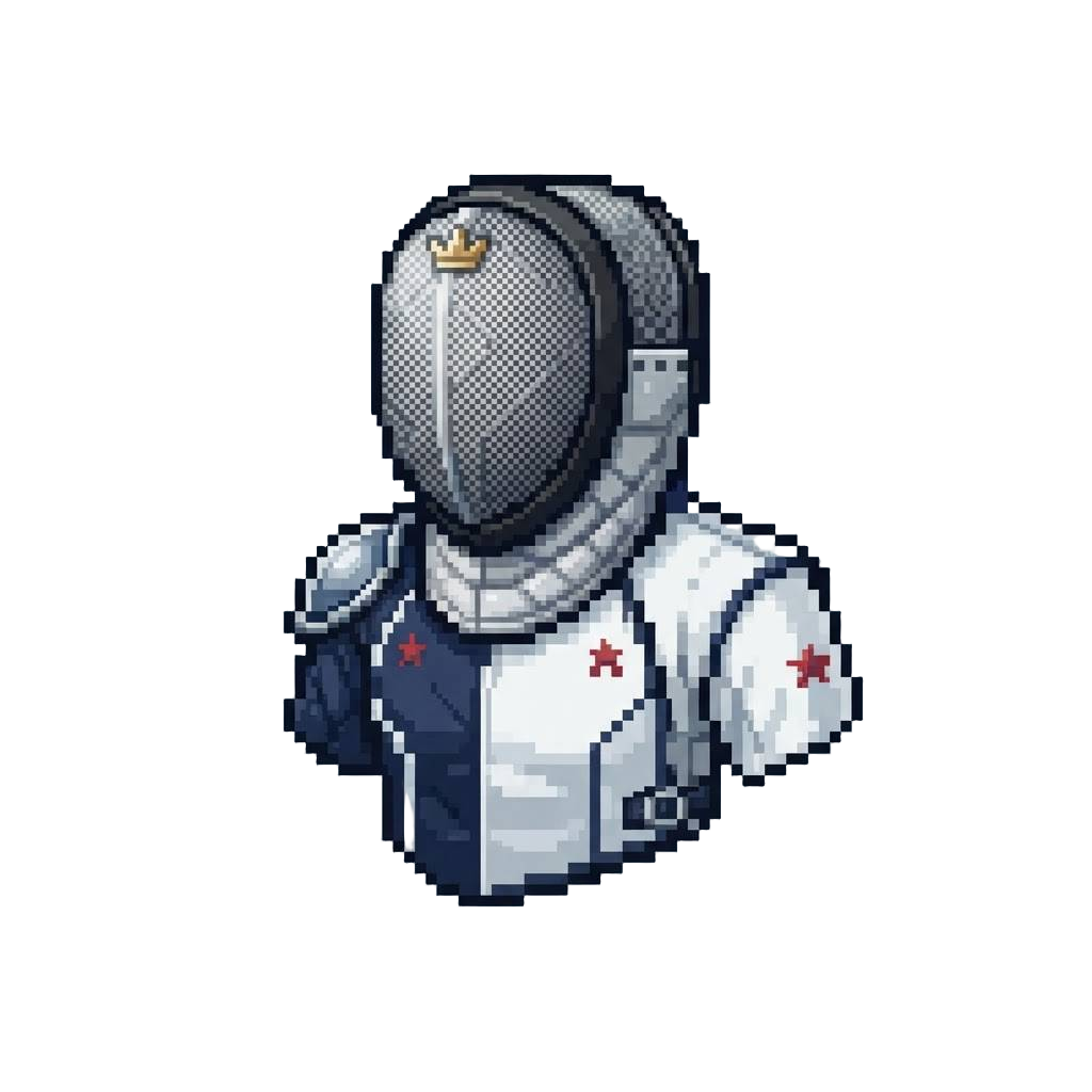 A Split-themed Fencing Champion with Sleek Guard Gear