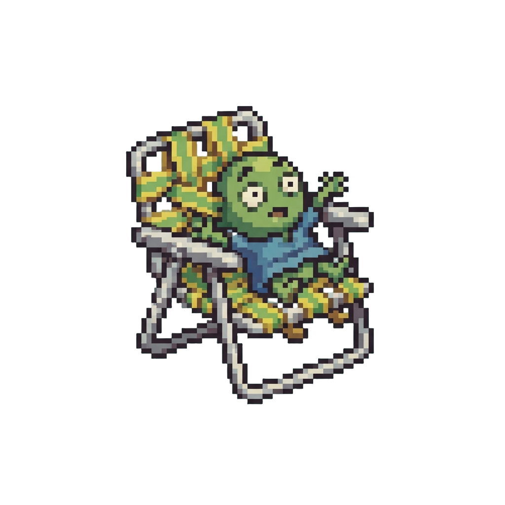 A Funny Little Figure Trapped Inside a Folding Lawn Chair