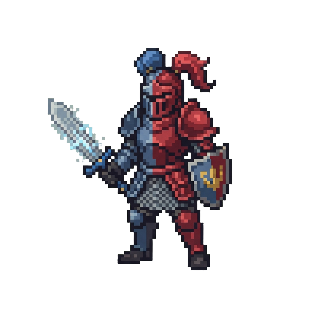 A Split-patterned Knight Holding a Hybrid Shortsword
