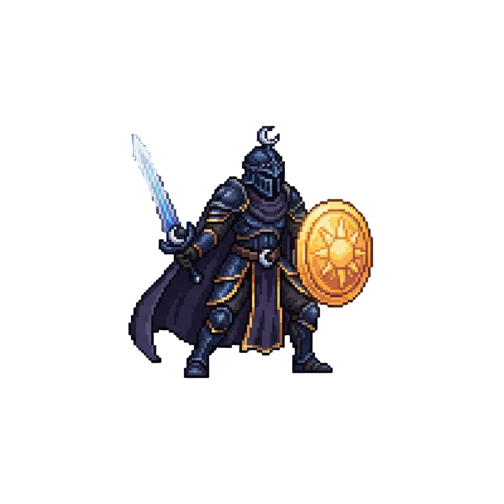 An Eclipse Conqueror Wielding a Moonblade and Sun-shield