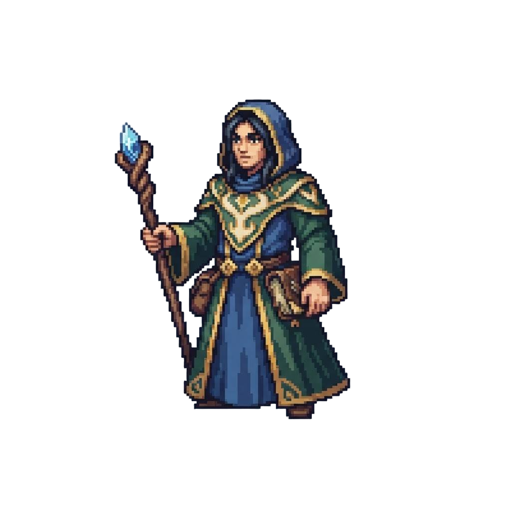 A Hybrid Spellcaster in a Two-tone Robe