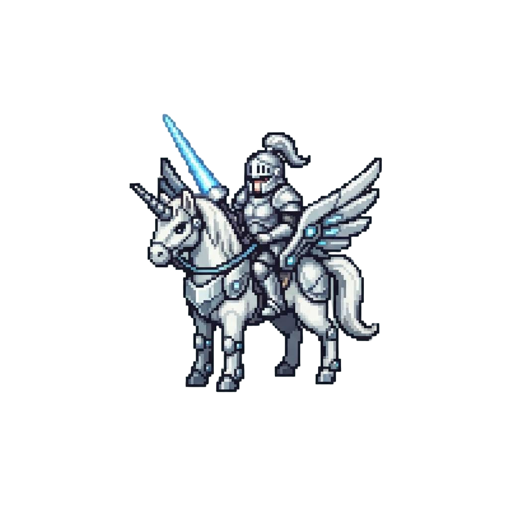 A High-tech Pegasus Rider Clad in Radiant Silver Armor