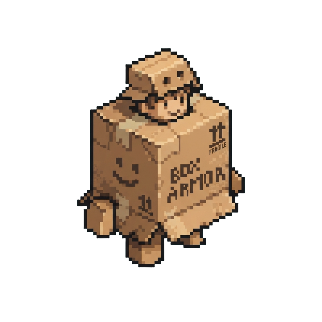A Wobbly Figure Stuck Inside a Cardboard Box Armor Suit