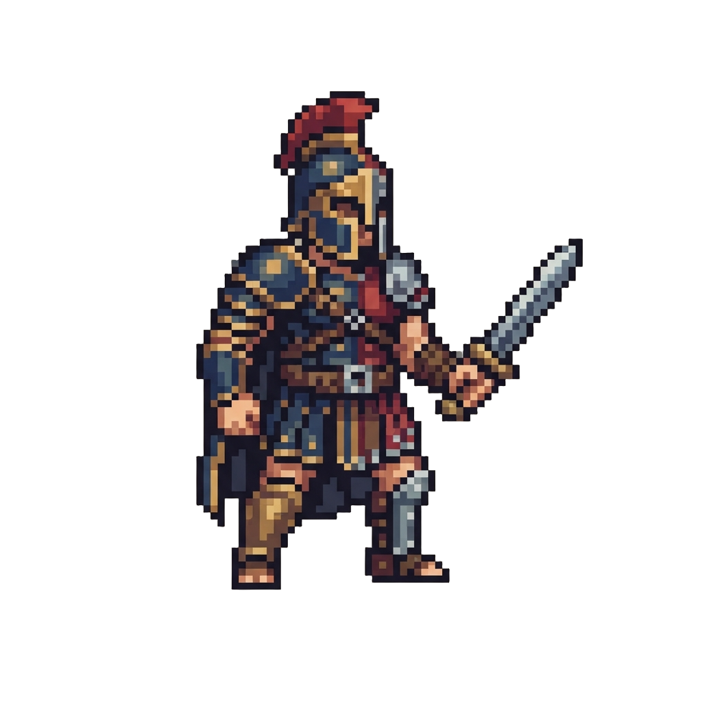 A Split-patterned Gladiator Holding a Small Sword