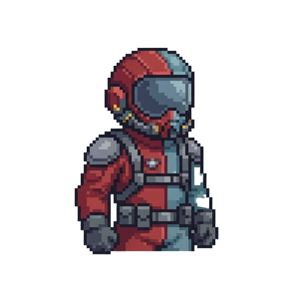 A Retro Sci-fi Pilot Wearing a Split-colored Flight Suit and Tinted Helmet