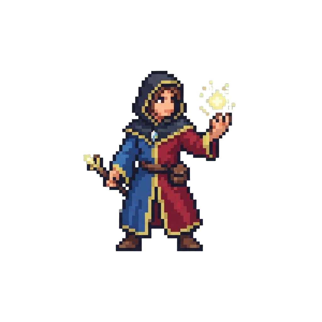 A Hybrid Sorcerer Wearing Split-colored Robes