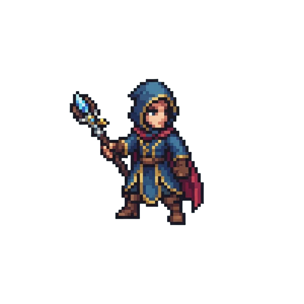 A Balanced Battle-mage Holding a Hybrid Wand