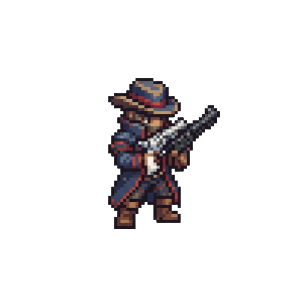 A Hybrid Gunslinger Holding Split-colored Revolvers