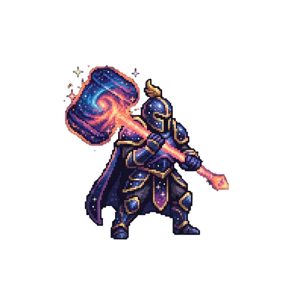 A Cosmic Paladin Carrying a Blazing Nebula Hammer