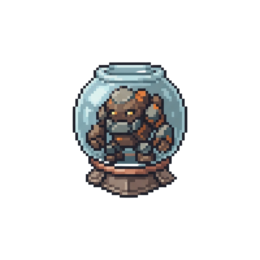 A Wobbly Mini-golem Stuck Inside a Fishbowl Headpiece