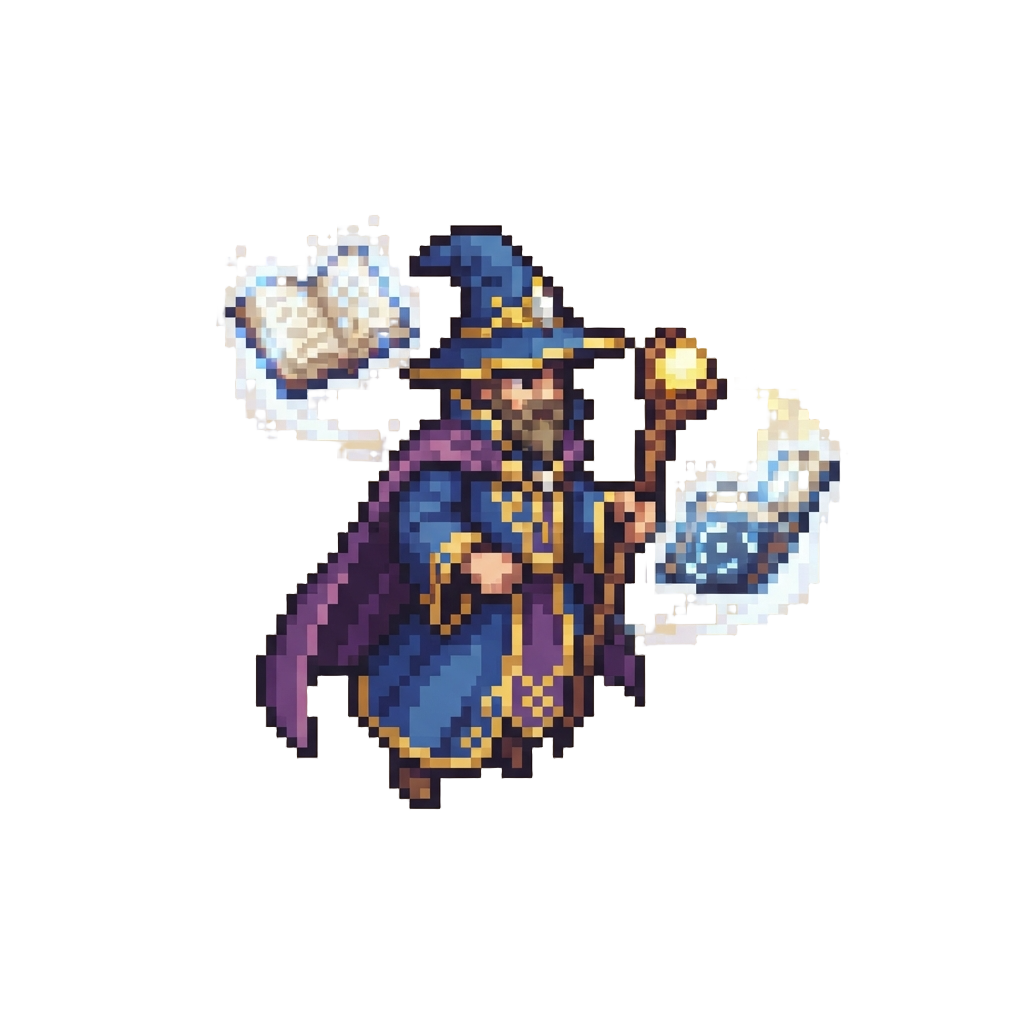 A Hyperion Arch-mage Hovering with Floating Spellbooks of Light