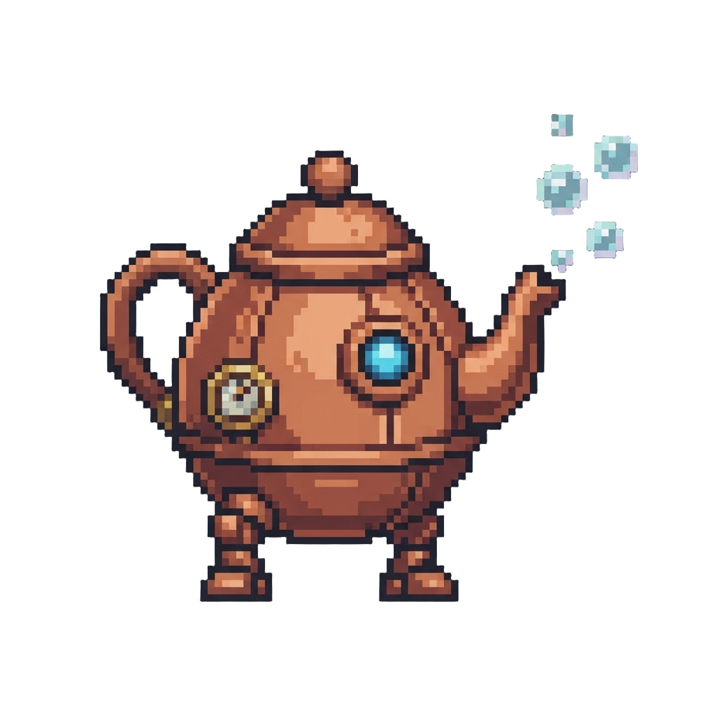 A Wobbly Teapot-shaped Robot Spitting Harmless Bubbles
