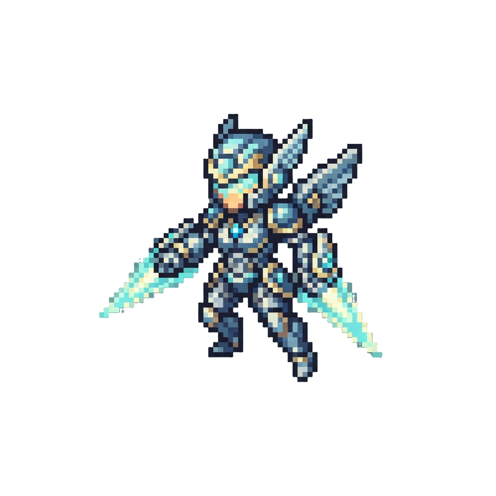 A Cyber-valkyrie Launching Holographic Light Blades