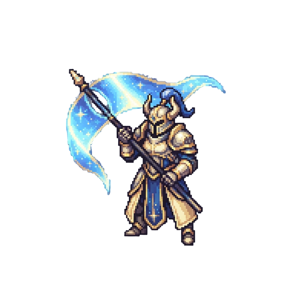 A Celestial Vanguard Holding a Banner Made of Solid Starlight