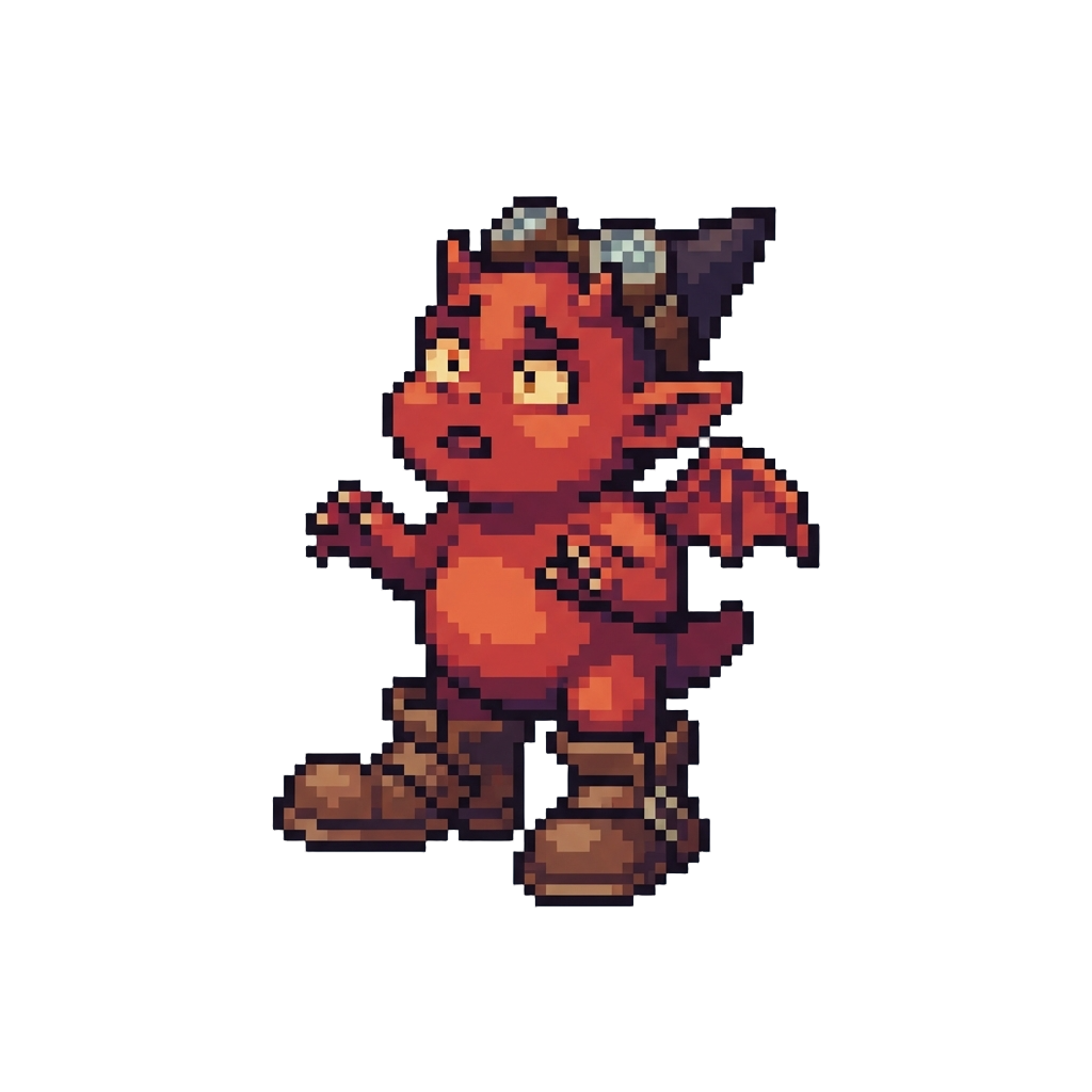 A Bewildered Miniature Imp Wearing Two Left Boots and Backwards Goggles