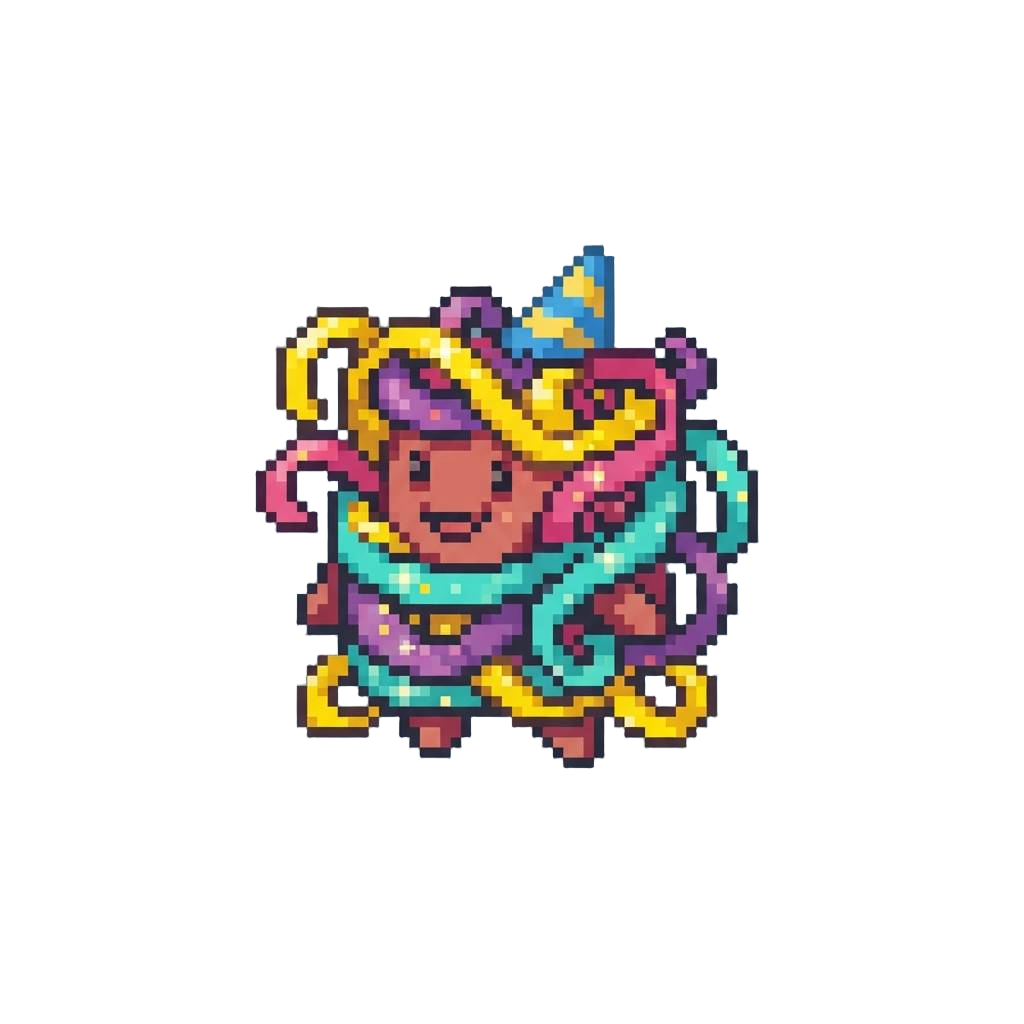 A Goofy Figure Tangled in Sparkling Party Streamers