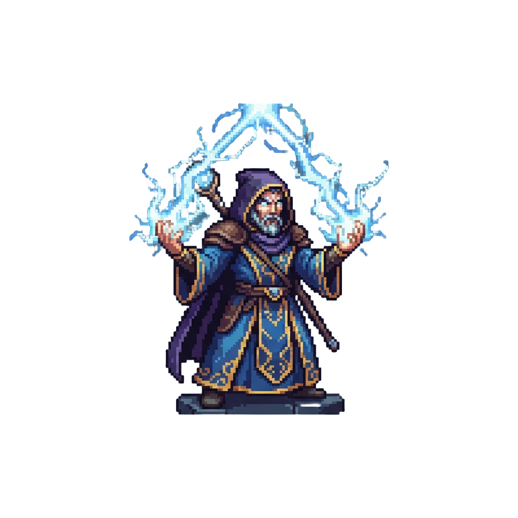 A Radiant Plasma Archmage Channeling Dual Lightning Arcs