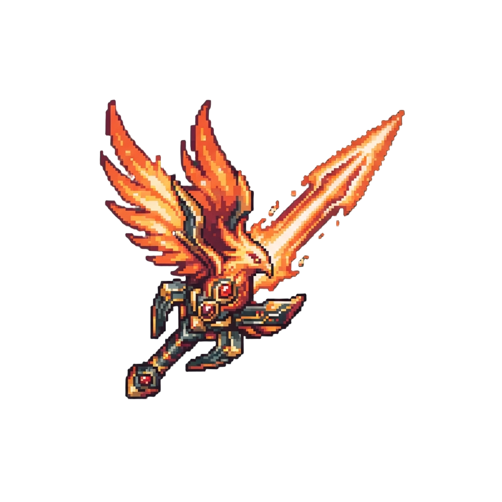 A Hyper-tech Phoenix Blade with Fiery Wings Extended