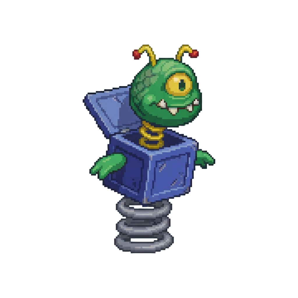 A Springy Toy-box Monstrosity Wobbling Unsteadily on a Single Coiled Spring Base