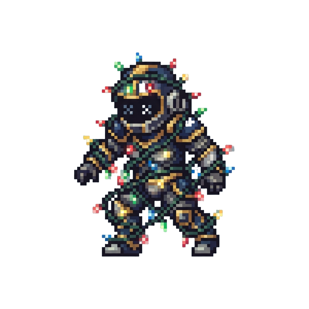 A Dazed Fusion Warrior Tangled in Christmas Tree Lights