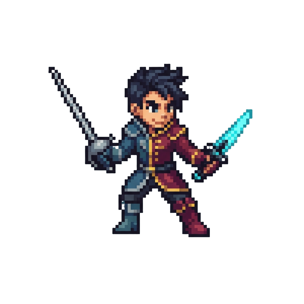 A Stylish Split-tone Duelist Holding a Rapier and Laser Dagger