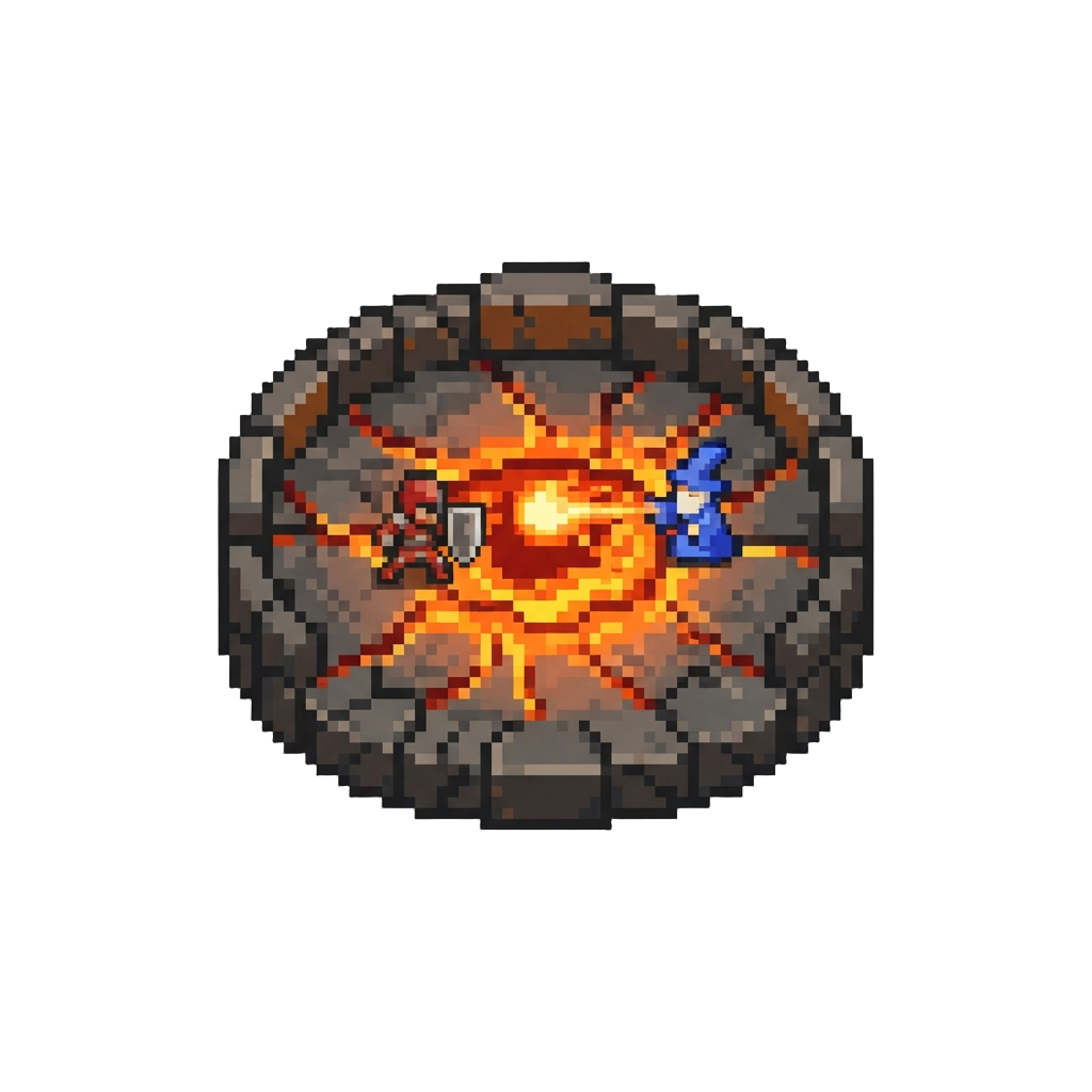 A Fiery Battle Arena with Flying Energy Blasts