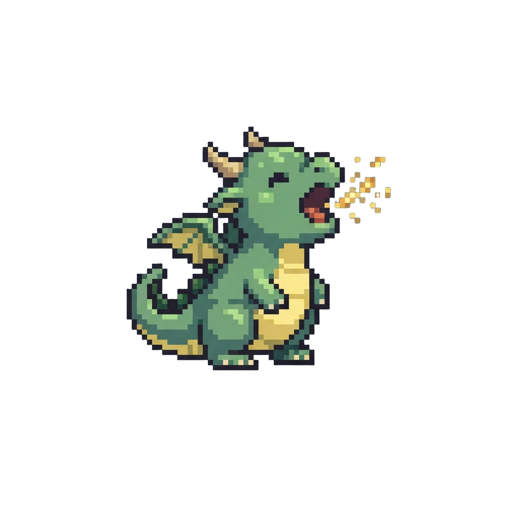A Tiny Dragon Hiccuping Small Golden Sparks