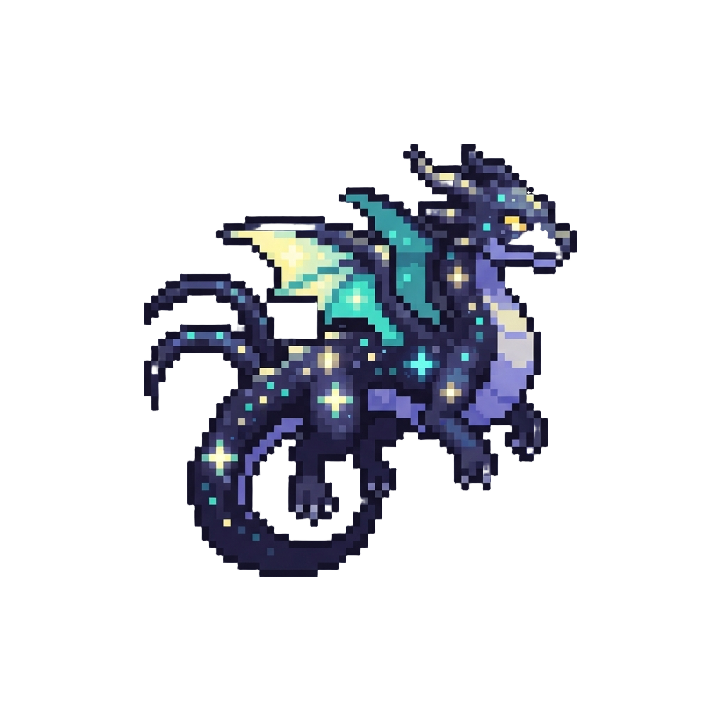 An Astral Dragon with Starry Glowing Scales and Twin Tails