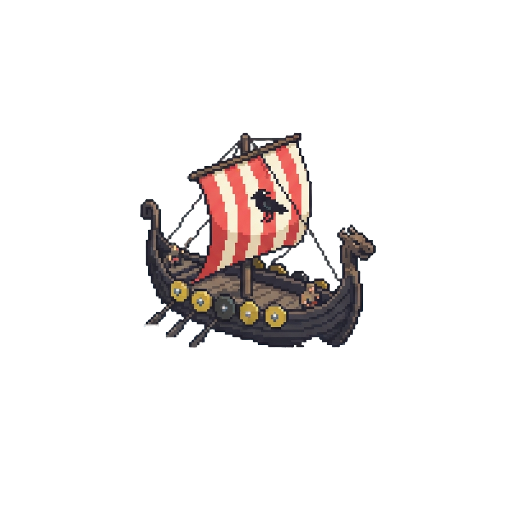 A Vast Ocean Beach Where a Viking Longship Approaches the Shore