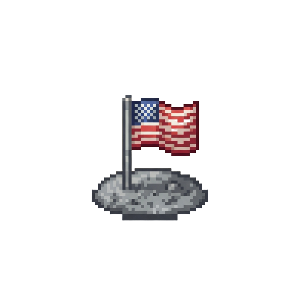 The Apollo 11 Moon Landing Where @image1 Places a Glowing Toy Flag on Lunar Dust