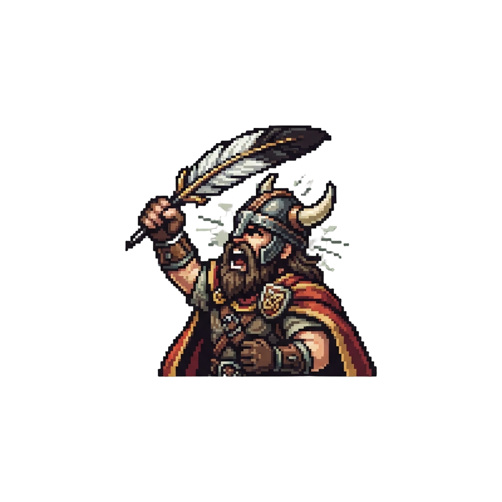 A Triumphant Two-handed Quill Raise with a Roaring Viking War Cry