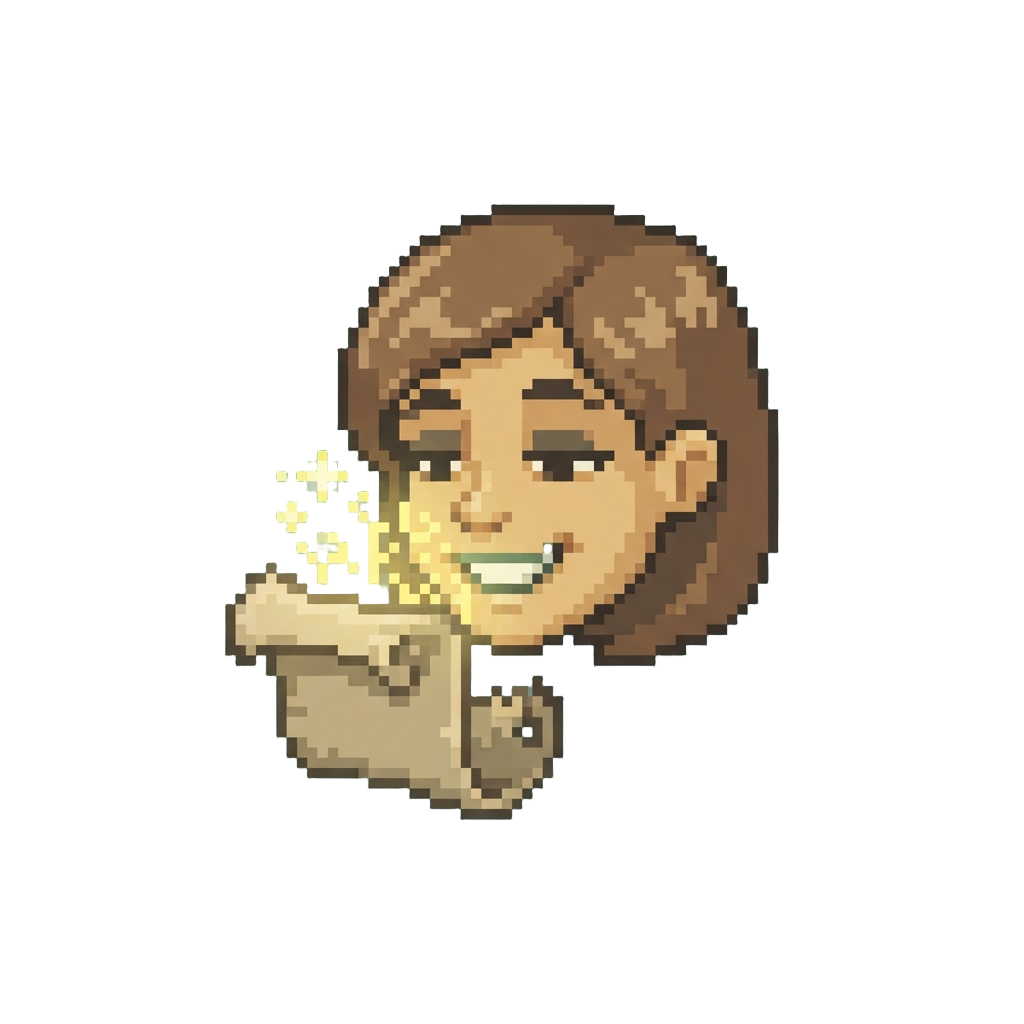 A Satisfied Broad Smile While Admiring the Parchment's Glowing Ink