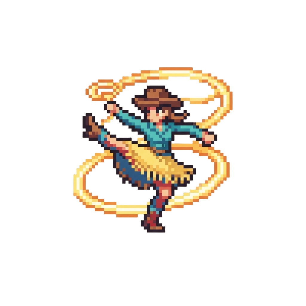 A High-kicking Line Dance Spin with Lassos Glowing