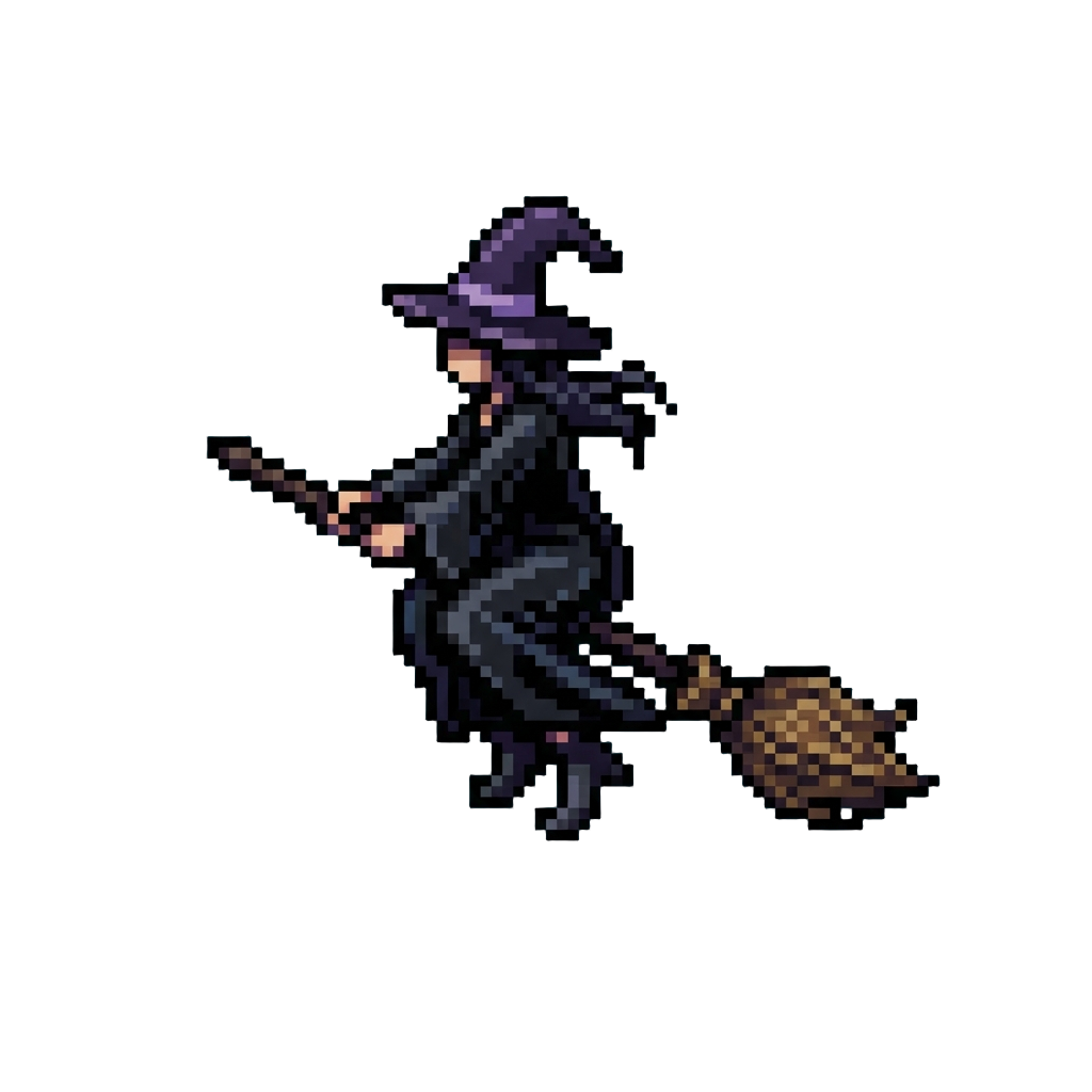 A Wicked Witch Riding a Sleek Broomstick